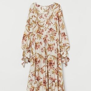 H&M long sleeve beige/floral maxi dress